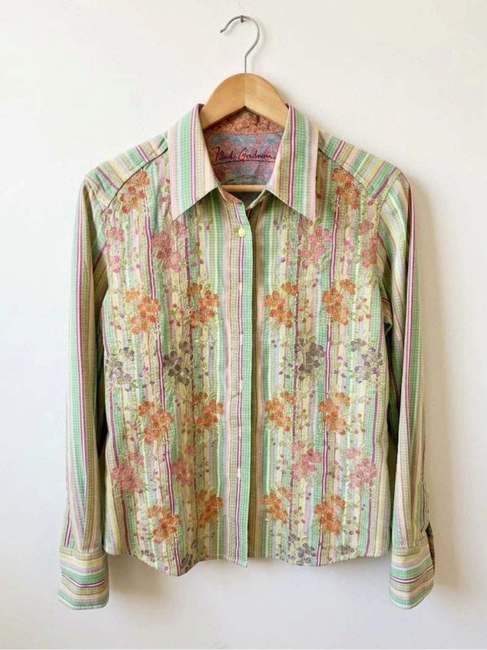 Robert Graham Women's Embroidered Floral Striped Long Sleeve Button-Down Shirt